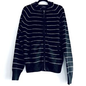 Club Monaco Black White Stripe Merino Wool Zip-Up Hoodie Men’s Size Medium